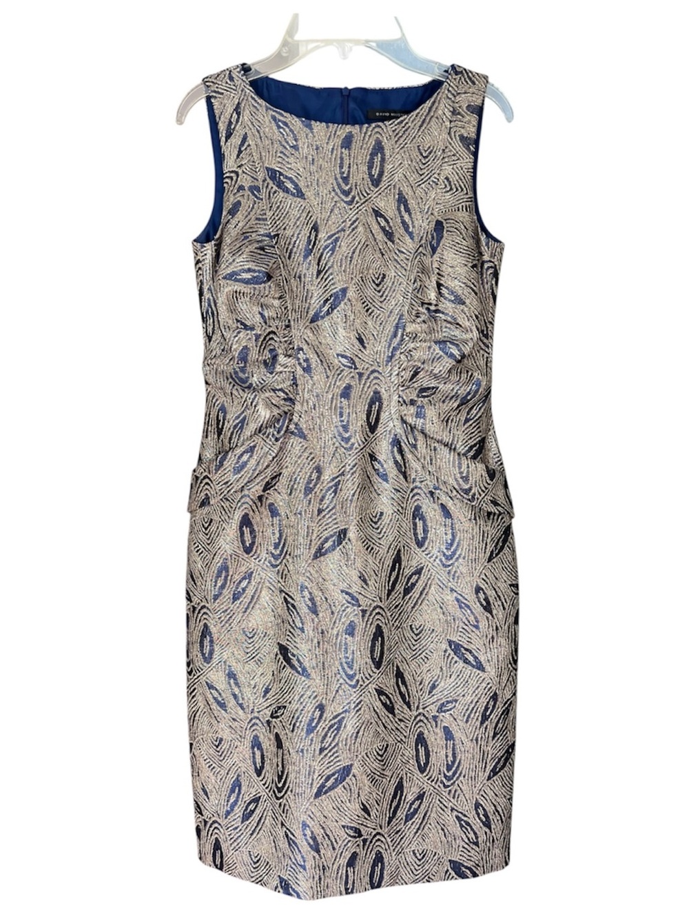 David Meister sleeveless sheath dress Royal Blue Metallic Gold Size 4